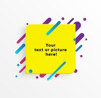 Yellow abstract Text box shape with trendy neon lines and circles. Vector background.