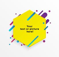 Yellow abstract Text box shape with trendy neon lines and circles. Vector background.