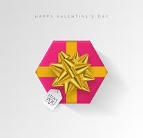 Valentines day vector background. Colorful wrapped gift box with ribbon. 