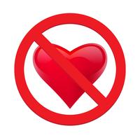 Ban love heart. Symbol of forbidden and stop love. Vector illustration - Vector