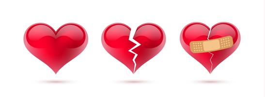 Broken hearts vector set of realistic icons and symbols. Isolated in white background. Vector illustration