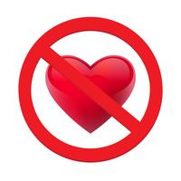 Ban love heart. Symbol of forbidden and stop love. Vector illustration - Vector