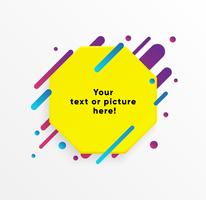 Yellow abstract Text box shape with trendy neon lines and circles. Vector background.