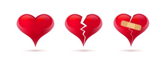 Broken hearts vector set of realistic icons and symbols. Isolated in white background. Vector illustration