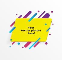 Yellow abstract Text box shape with trendy neon lines and circles. Vector background.