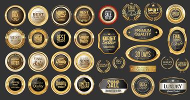 Insignias y etiquetas de oro premium de lujo vector