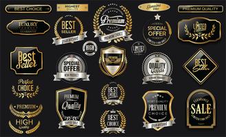 Insignias y etiquetas de oro premium de lujo vector