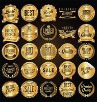 Insignias y etiquetas de oro premium de lujo vector