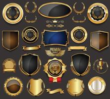 Insignias y etiquetas de oro premium de lujo vector