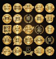 Insignias y etiquetas de oro premium de lujo vector