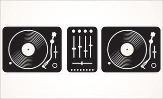 Simple black and white dj mixing turntable set vector illustration