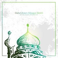 Hand Drawn Mosque Sketch Illustration. Vector Islamic Grunge Background