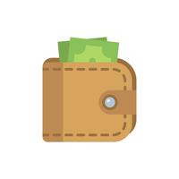 Cartera de cuero con el icono de vector plano aislado dinero