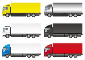 Conjunto de seis camiones pesados aislados en un fondo blanco. vector