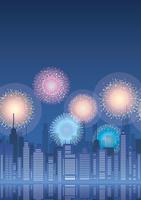 Seamless cityscape with skyscrapers and fireworks vector