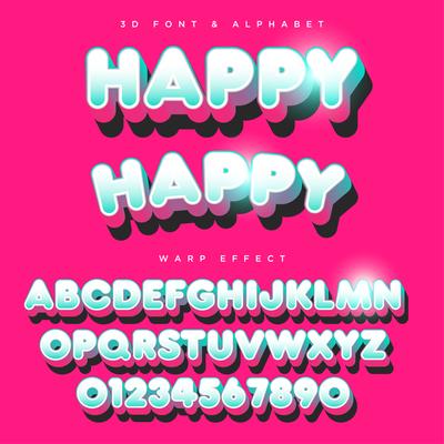3D Rounded Stylized Lettering Text, Font  Alphabet