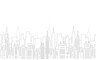 Dibujo de paisaje urbano sin fisuras con rascacielos. vector