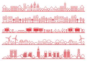 Simple townscape drawing set, vector illustration.