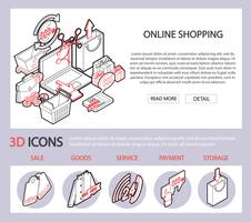 Ilustración del concepto gráfico conjunto de compras de información en línea vector