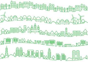 Seamless townscape line drawing set. vector