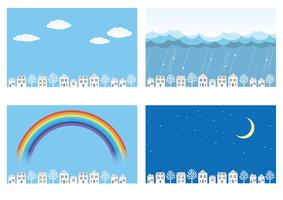 Vector townscape illustration set.