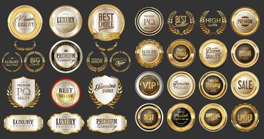 Insignias y etiquetas de oro premium de lujo vector