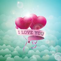 I love you Valentines Design with Red Balloon Hearts