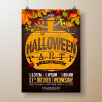 Halloween Party flyer illustration with autumn leaves  vector