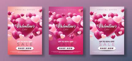 Valentines day sale background with red heart vector