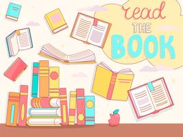 Read the book concept, close and open books. vector