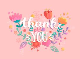 Thank You handwritten inscription with flowers. vector