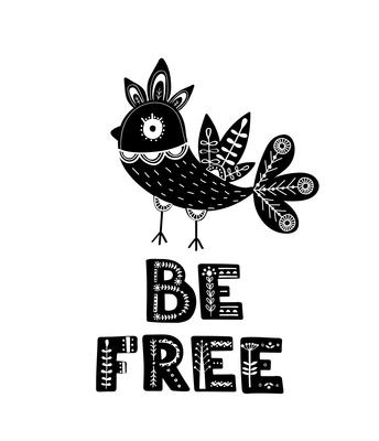 Black and white card with Lettering and Bird.