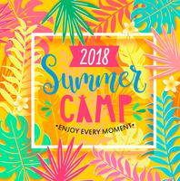 Campamento de verano 2018 letras sobre fondo de selva. vector