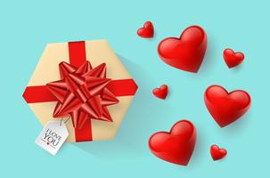 Festive wallpaper decorated with hearts and gifts. Vector illustration