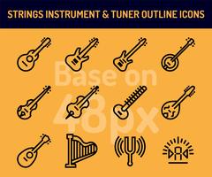 Conjunto de iconos de instrumento de cuerda. Esquema de los iconos basados en 48 píxeles con píxeles perfectos vector