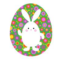 cute Easter bunny on green floral pattern egg vector