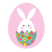 cute Easter bunny in hatching floral egg
