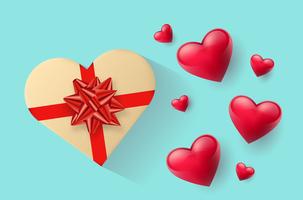 Festive wallpaper decorated with hearts and gifts. Vector illustration