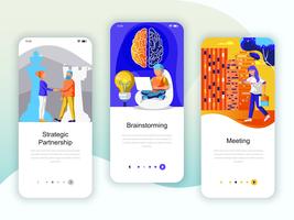 Set of onboarding screens user interface kit for Partnership, Brainstorming vector