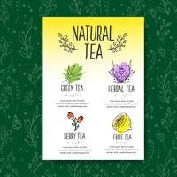 Herbal tea menu brochure. Organic herbs and wild flowers. Hand sketched fruits and berries illustration. vector