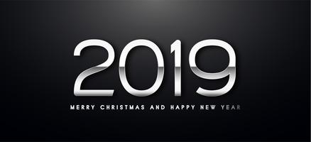 2019 Holiday Vector greeting illustration with silver numbers.