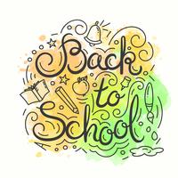 Back to school card. Watercolor background. Vector illustration with lettering.