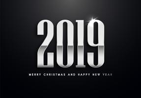 2019 Holiday Vector greeting illustration with silver numbers.