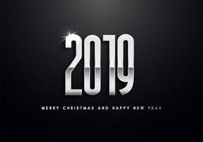 2019 Holiday Vector greeting illustration with silver numbers.