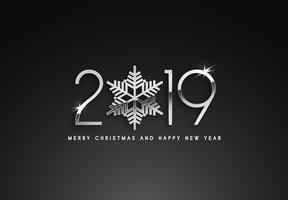 2019 Holiday Vector greeting illustration with silver numbers.