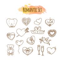 Ilustraciones romanticas Conjunto de boda dibujado a mano. Elementos de estilo Doodle para feliz día de San Valentín. vector