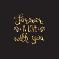 Love text. Romantic lettering with glitter. Golden sparkles vector