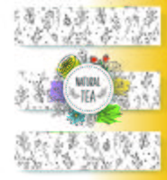 Herbal tea banners collection. Organic herbs and wild flowers. Hand sketched fruits berries illustration.