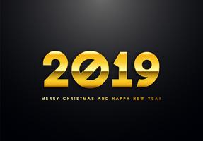 2019 Holiday Vector greeting illustration with golden numbers.