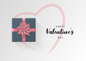 Valentines day vector background. Colorful wrapped gift box with ribbon. 